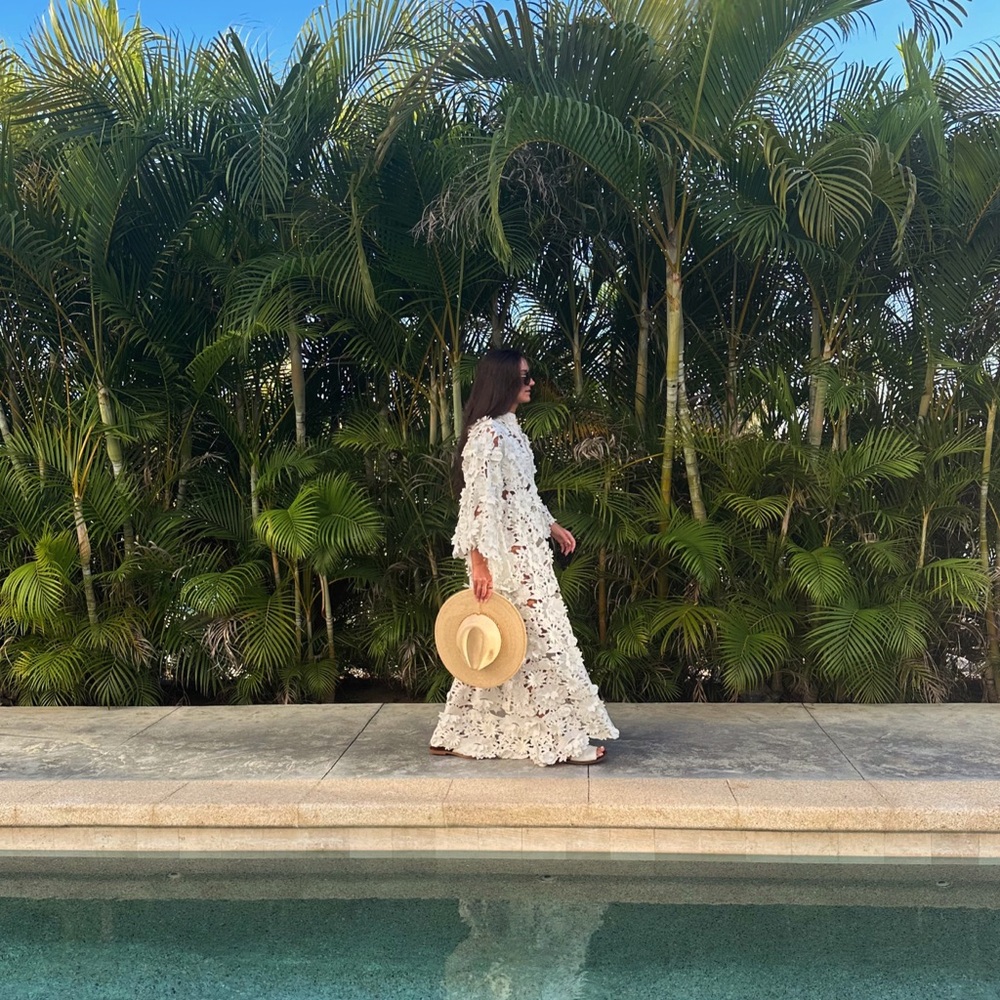 Floral-Lace Caftan Midi-Dress